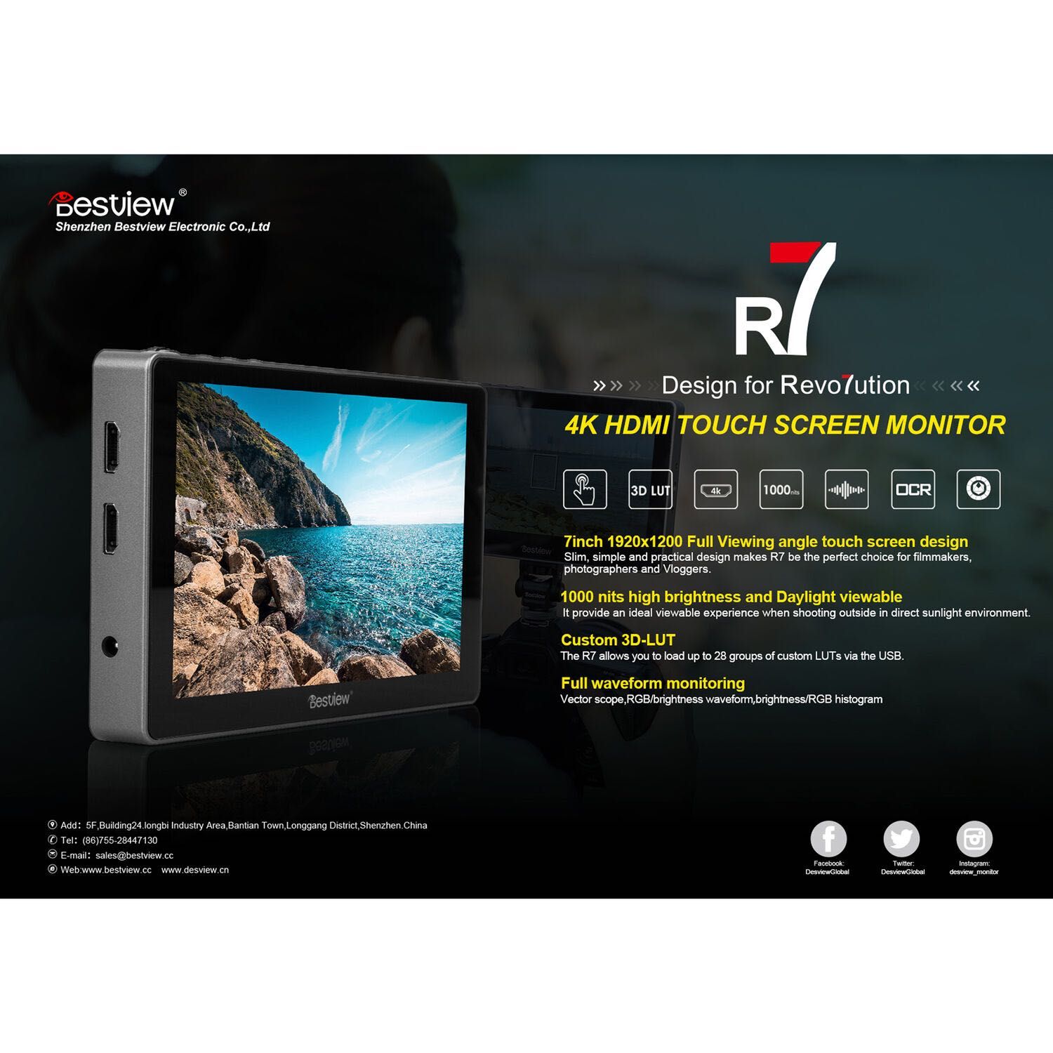 Продам Яркий Накамерный Монитор Desview R7 1000 Нит, Сенсорный