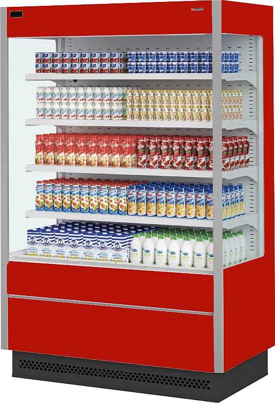Холодильная горка витриный открытый магазин полки молочная продукция