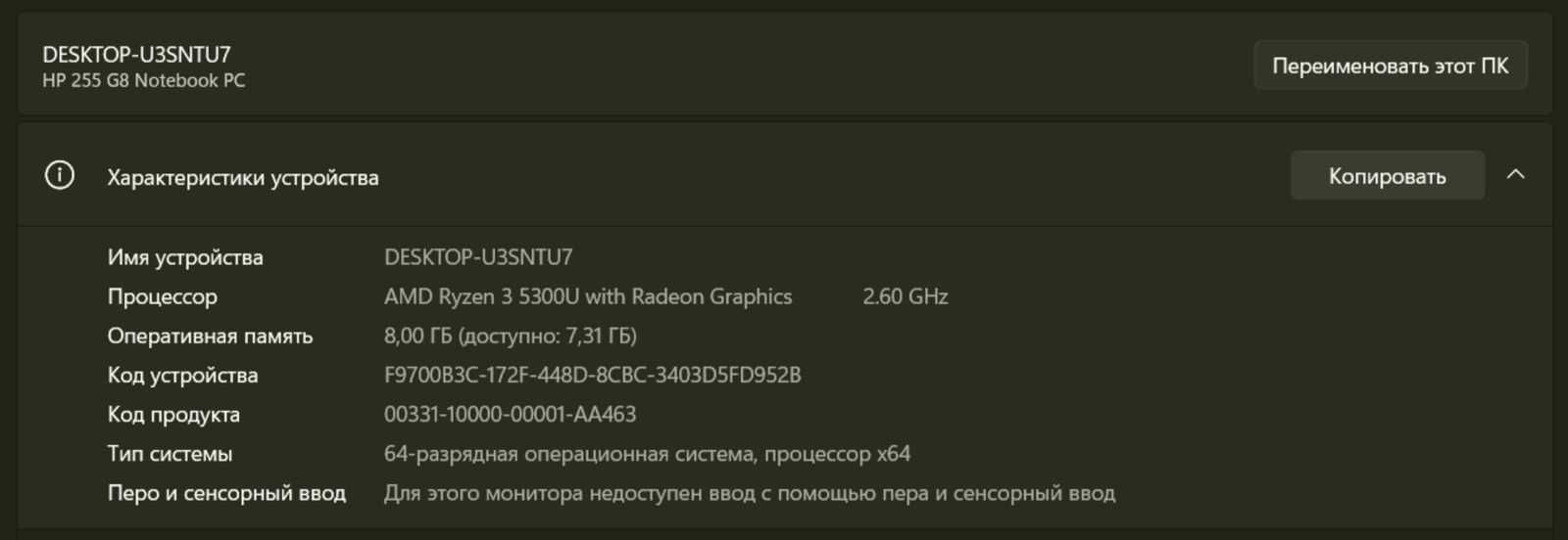 Ноутбук HP 255 - RAM 8Gb, SSD 256Gb
