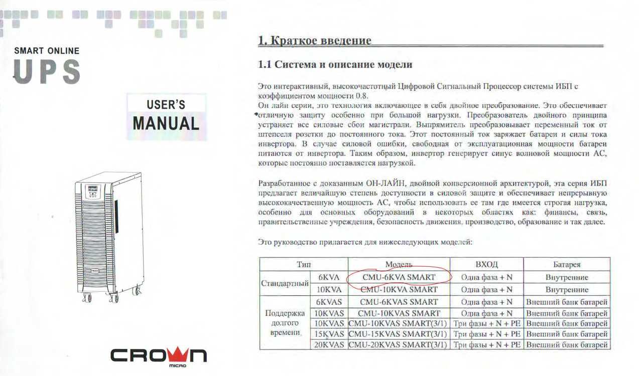 Источник бесперебойного питания ИБП UPS Crown CMU-6KVA SMART