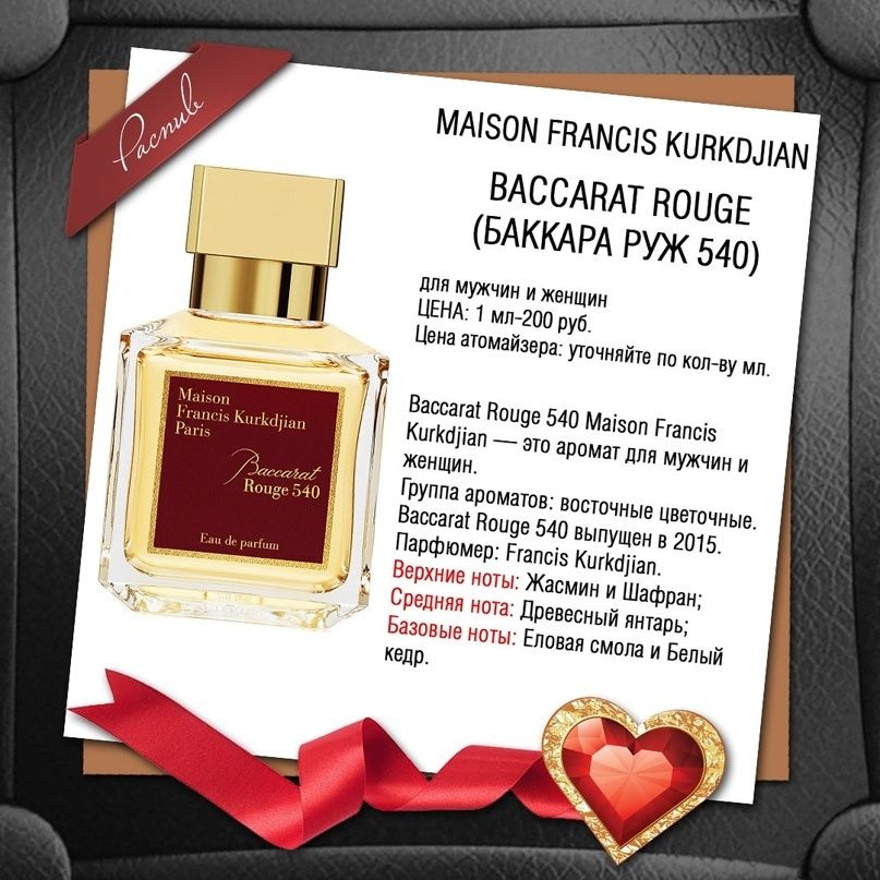 Baccarat Rouge 540 Luxurious Франция Масляные Духи 12мл