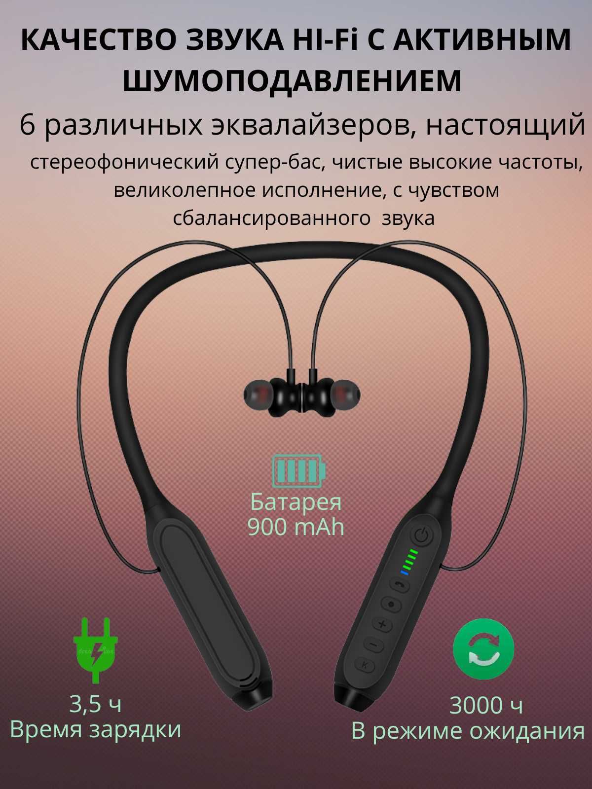 Наушники беспроводные спортивные с шейным ободом Bluetooth 5.3