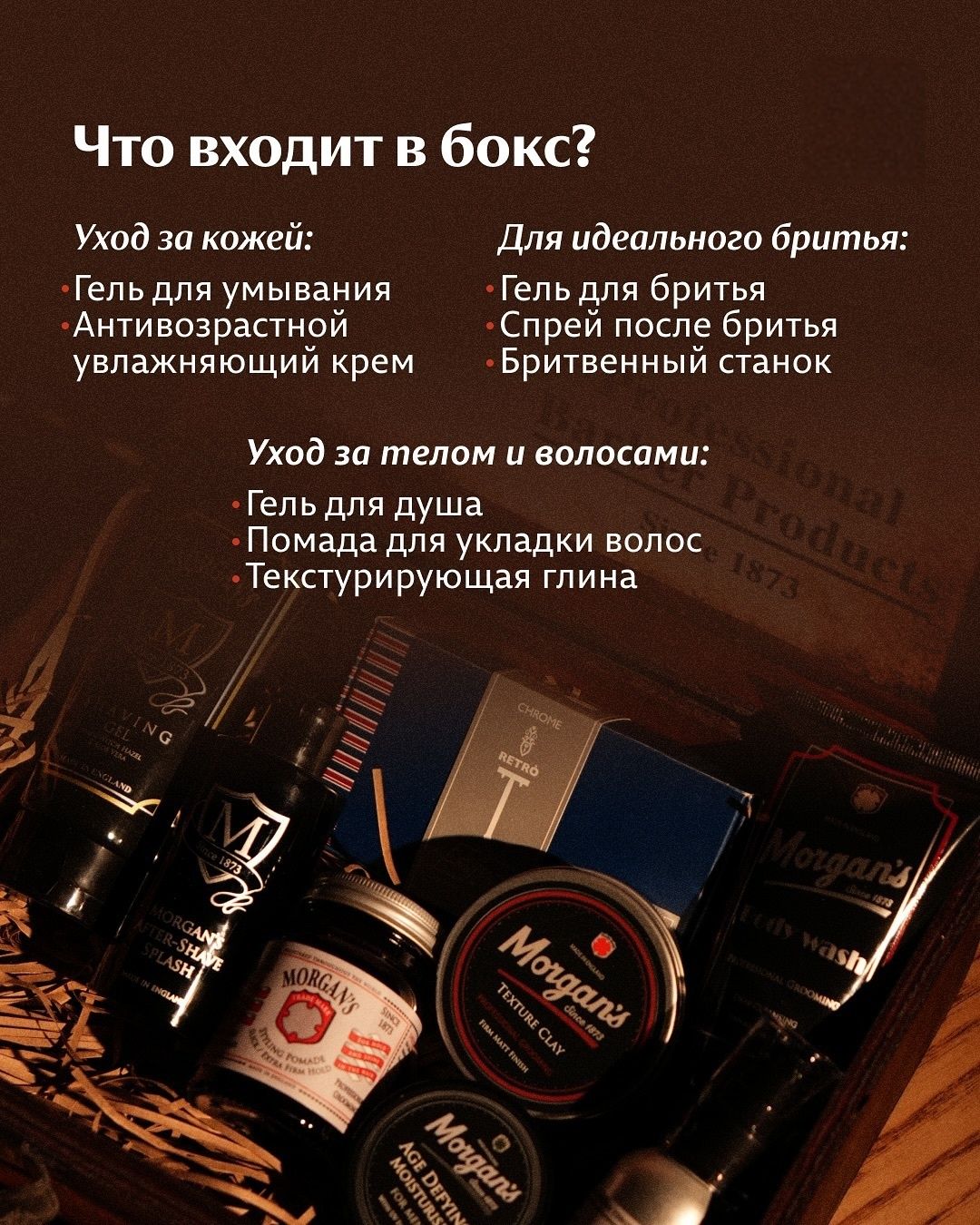Крафтовый бокс Морганс с уходовыми средствами для мужчин от Morgans