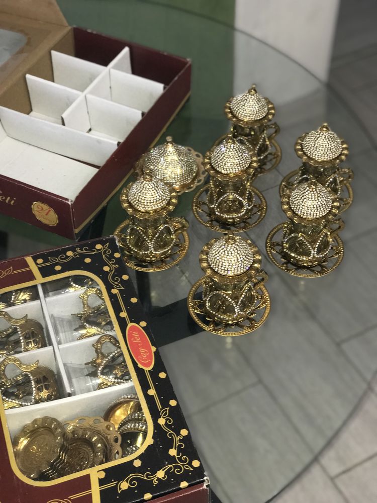 Новый набор турецких стаканов с сахарницами, 48 предметов