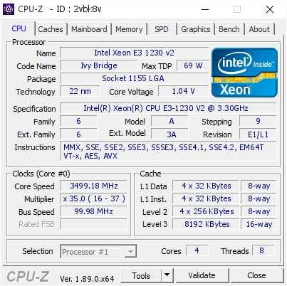 Проц Xeon E3-1230 v2 socket [1155]. 4 ядра / 8 потоков (3770)