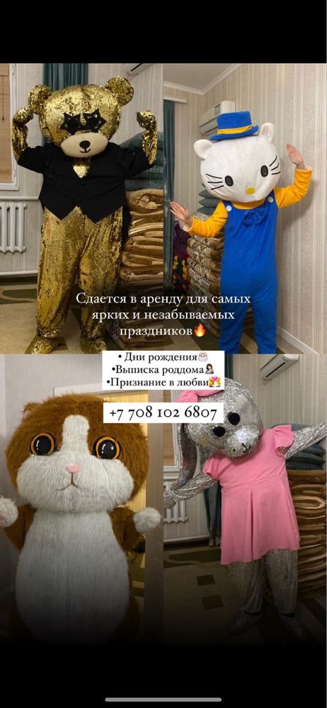 Аниматор 4 кастюм арзан бағада