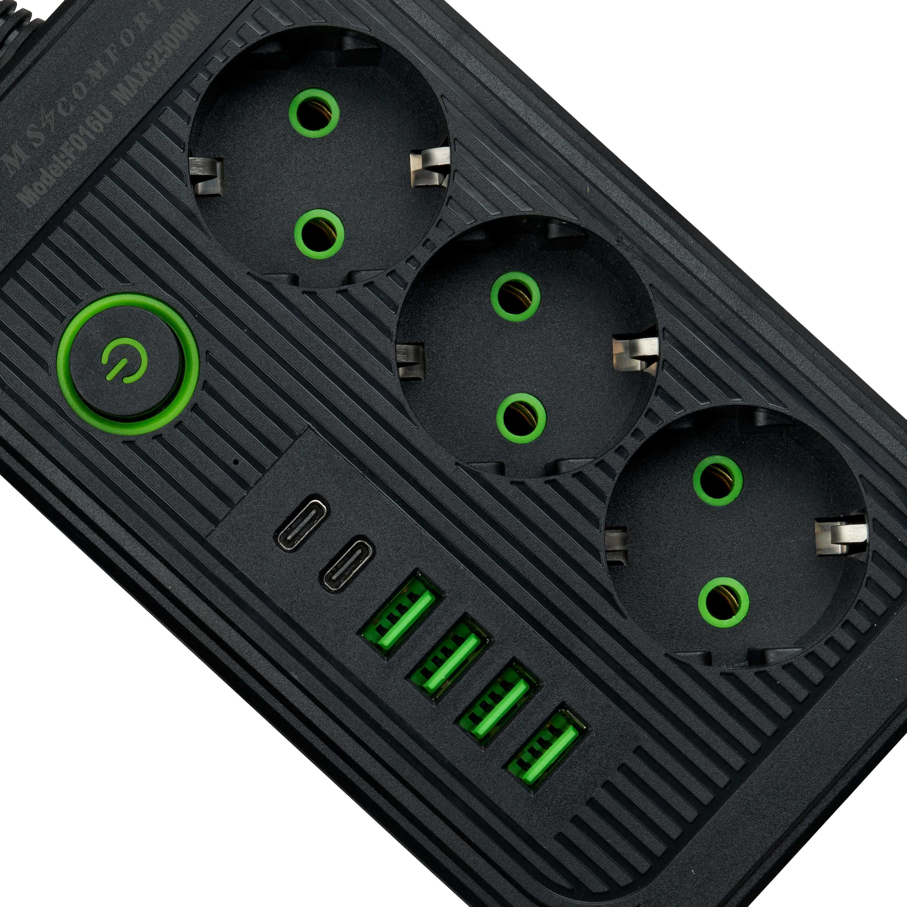 Удлинитель  с встроенными зарядками 2 Type-C и 4 порта USB 2 м купить