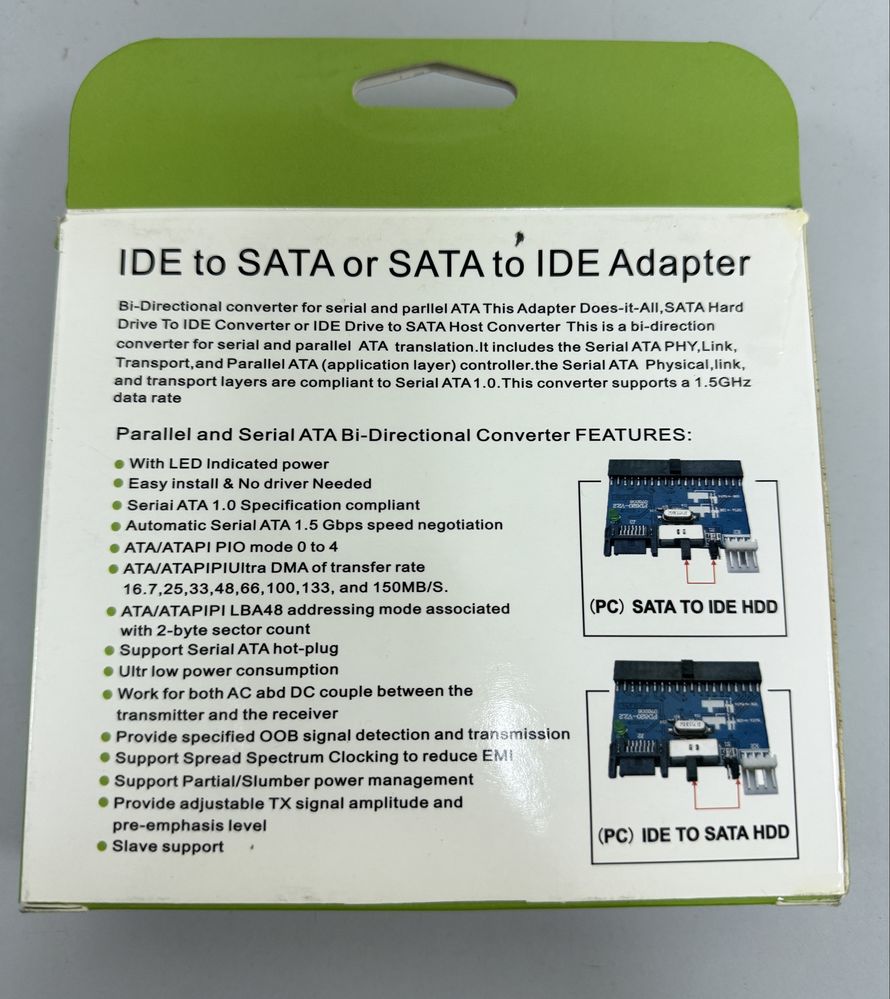 Переходник IDE to SATA, SATA to IDE