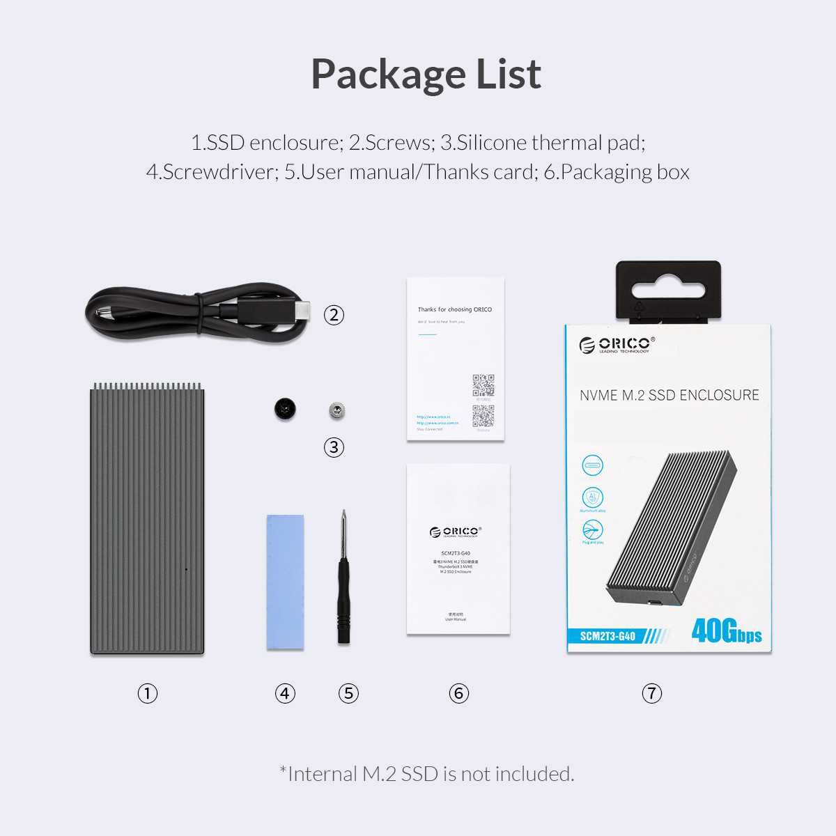 Orico Thunderbolt3 NVMe M.2 SSD Aluminum Enclosure - 40Gbps USB4 USB-C