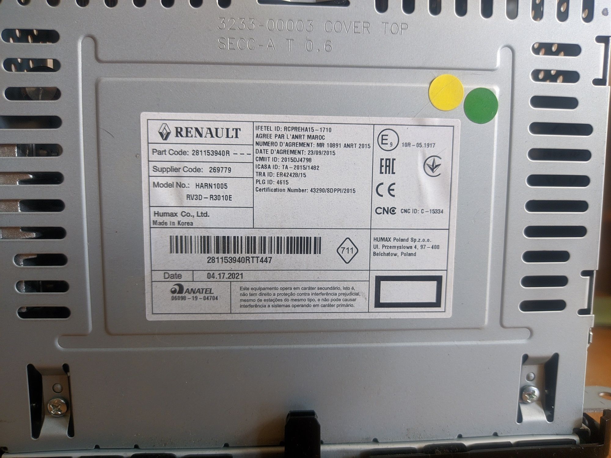 Магнитола Renault Humax harn 1005 RV3D-R3010E