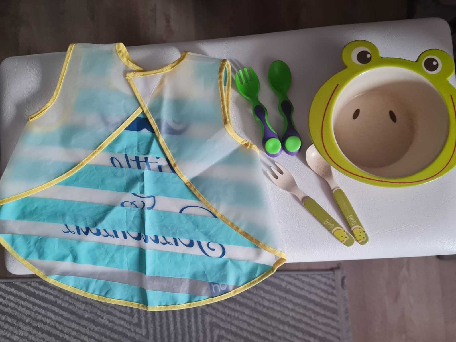 Нагрудник и набор посуды из бамбука