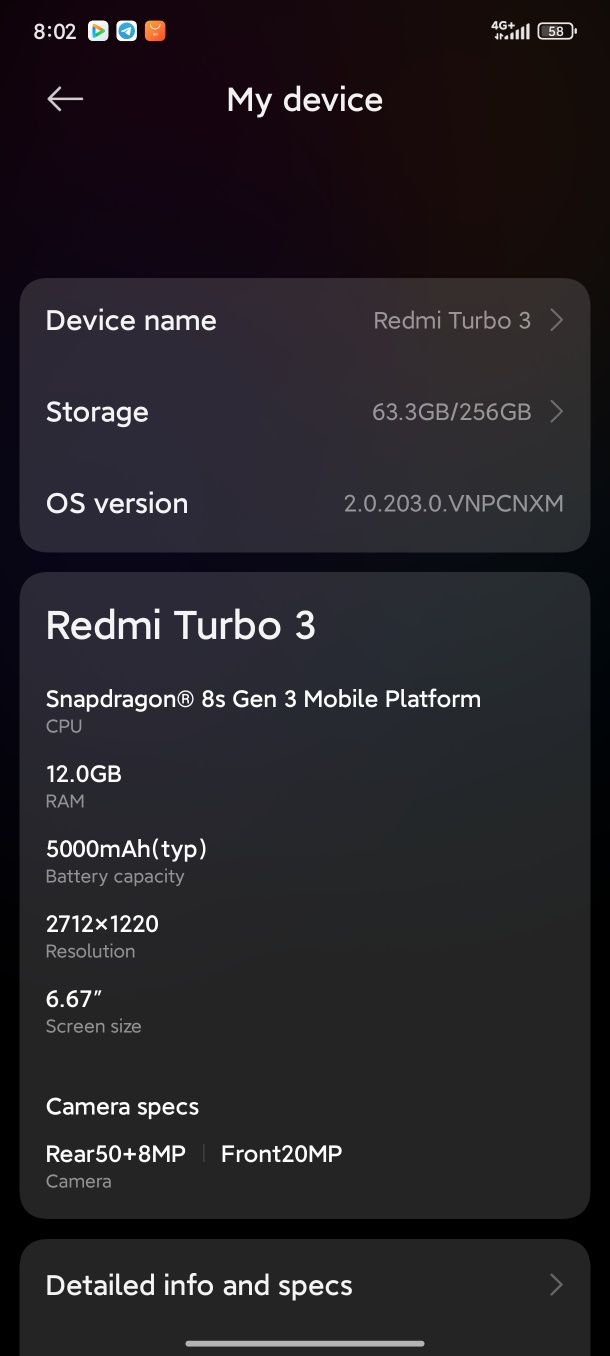 Redmi turbo 3  12/256