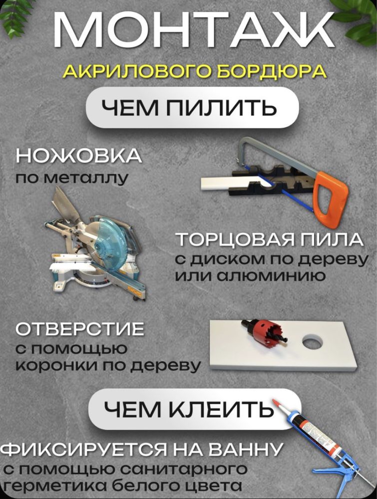Бордюр акриловый плинтус для ванны левый 75x6 см