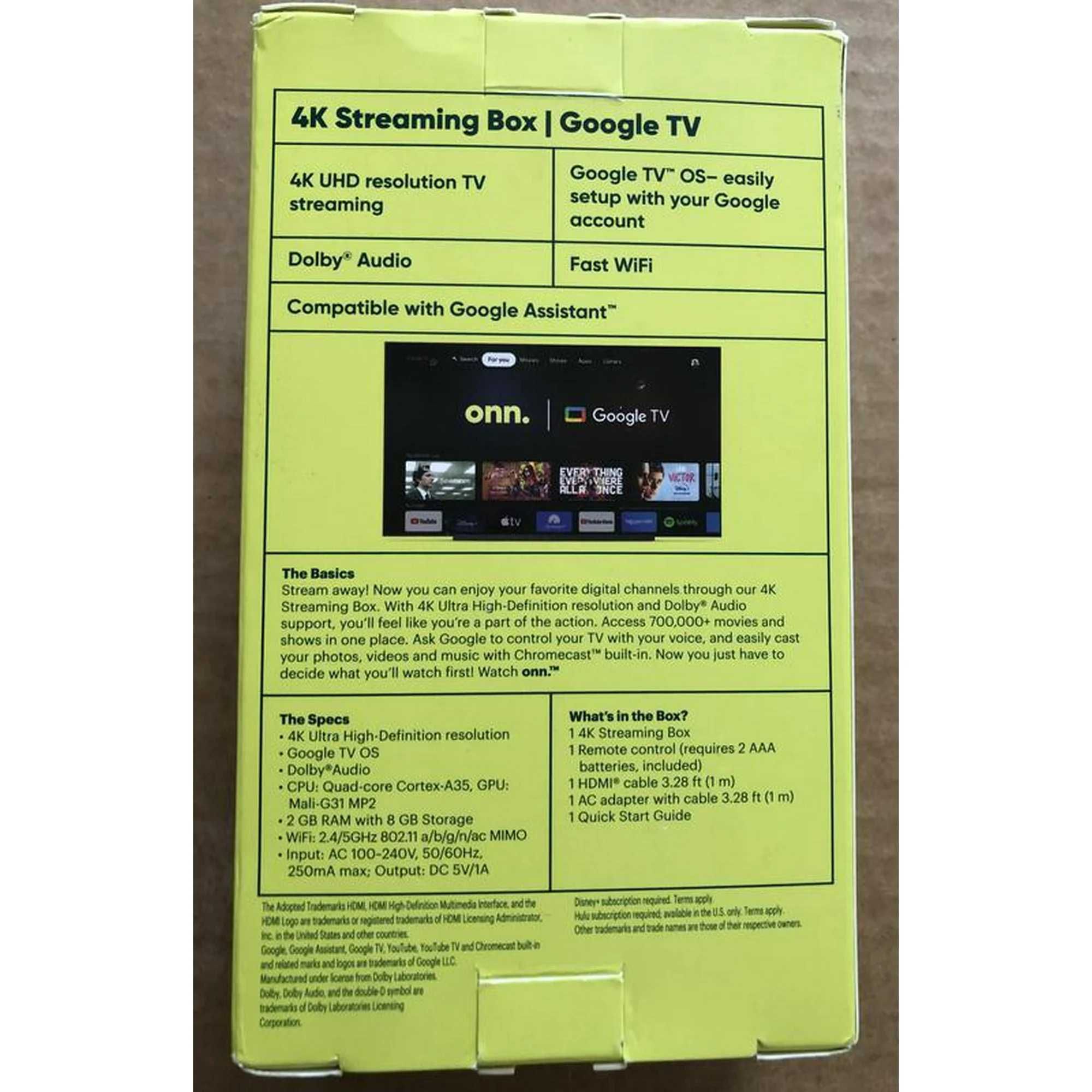 ONN 4K Google TV Android ТВ приставка TV Box
