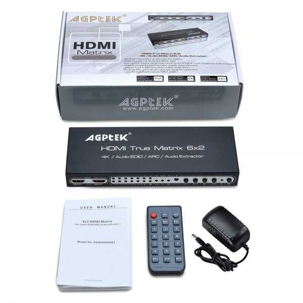 HDMI матричный коммутатор 6х2 AGPtek 4k