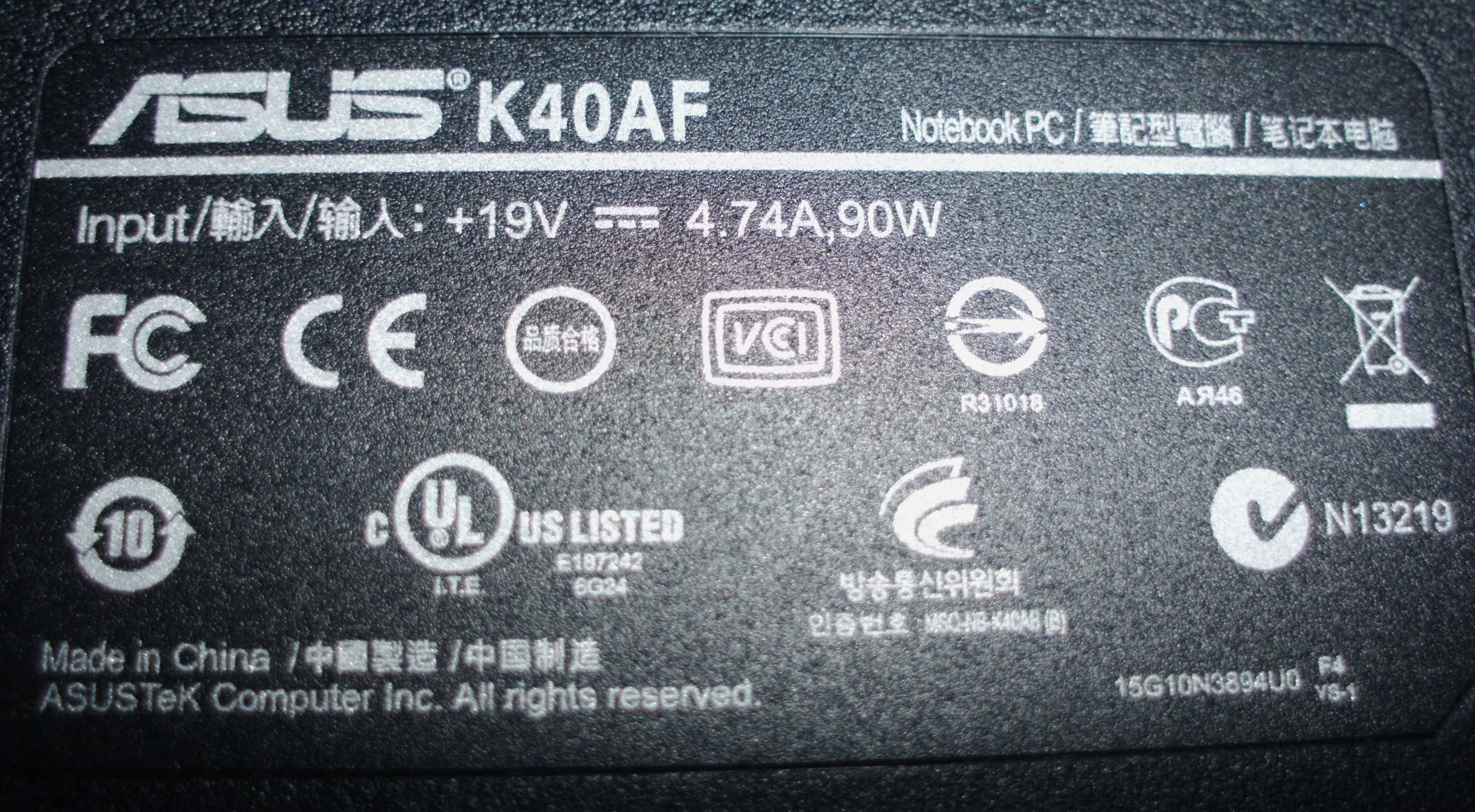 ноутбук Asus K40AF на запчасти