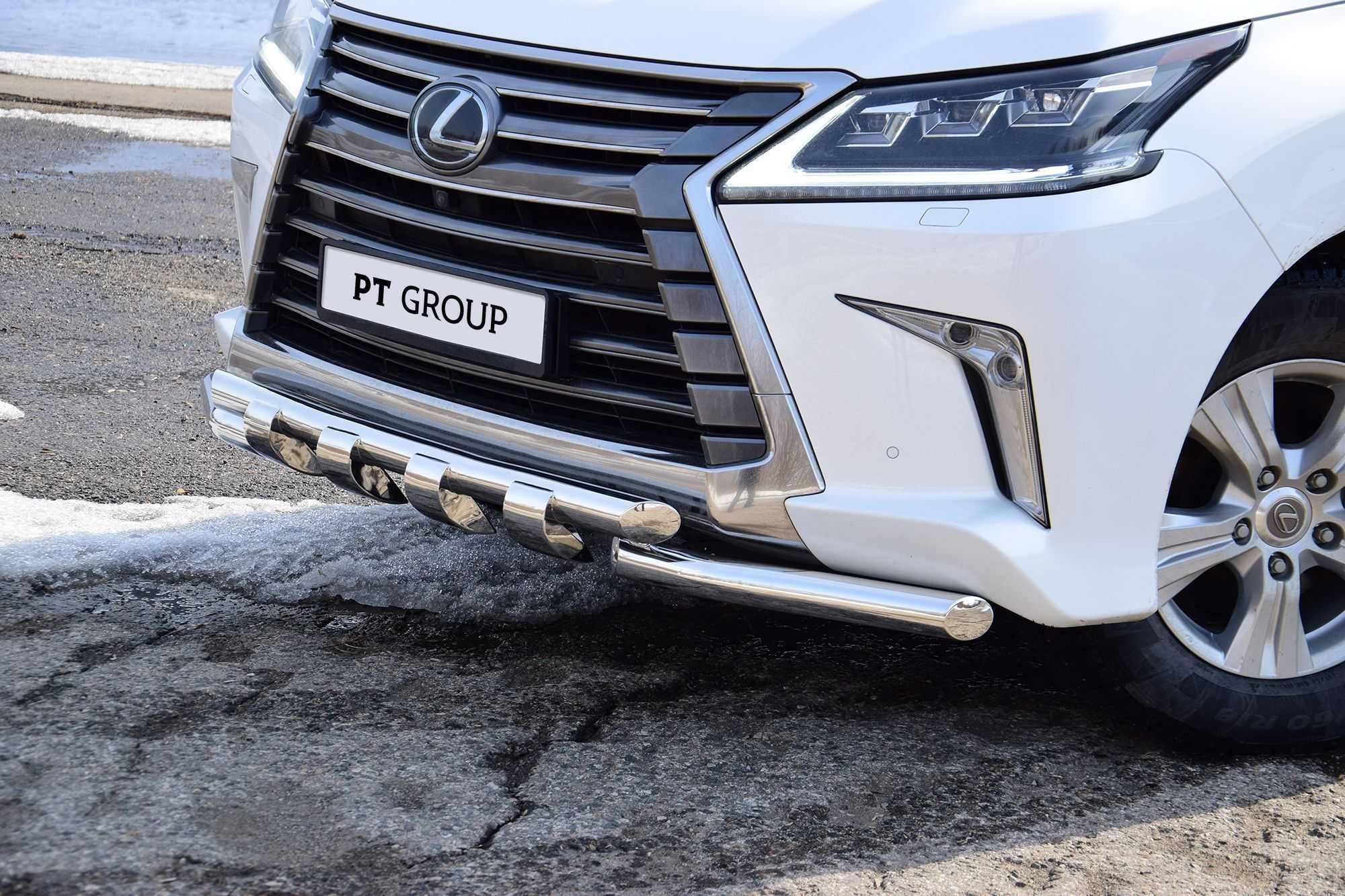 Защита переднего бампера двойная с зубьями для LEXUS LX 450D от 2015 г