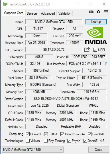 Продам видеокарту asus gtx 1650