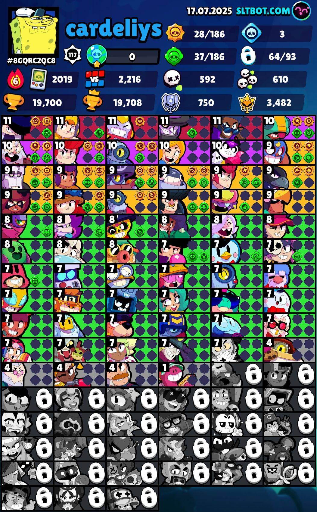 Аккаунт  Brawl stars 19708  • 64/93 • 50+ скинов из них донатные