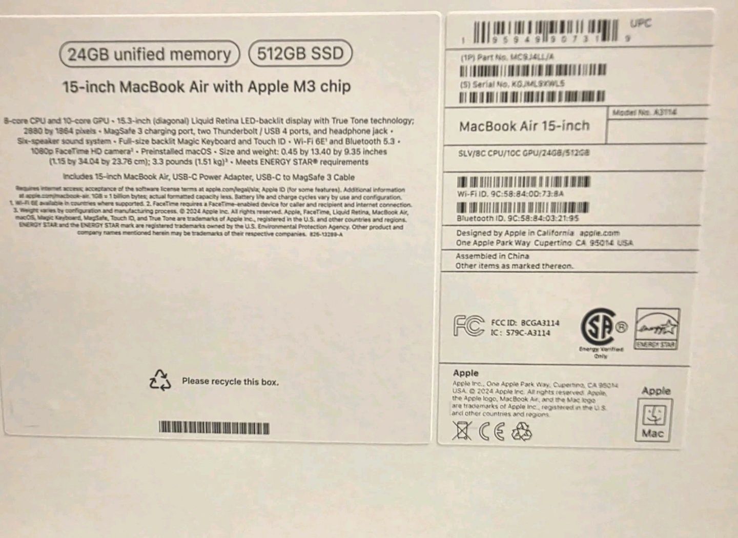 MacBook Air 15 M3 24/512 новый