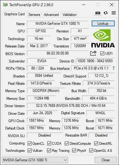 EVGA GeForce 1080 Ti 11GB