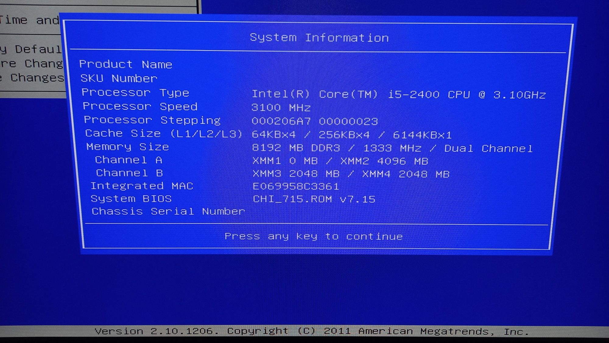 Системный блок HP Elite 7200 / i5-2400 / 8Gb DDR3 / без HDD