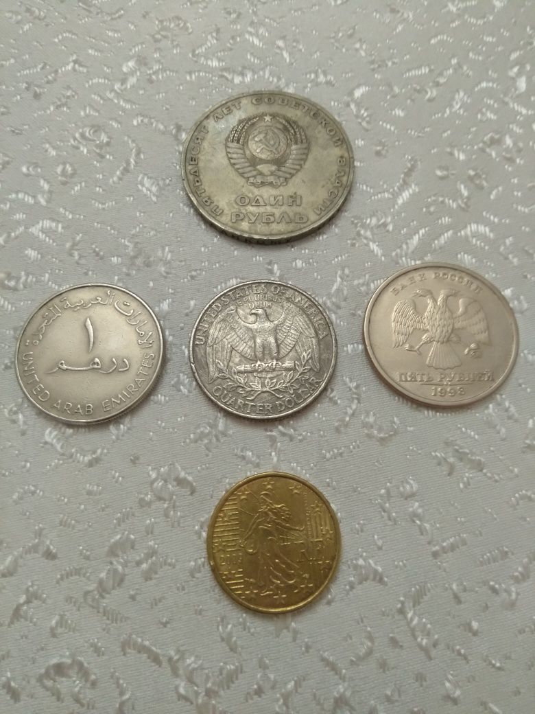 Монета доллар liberty,дирхам(ОАЭ),евроцент,рубль .Раритет.Антиквариат.