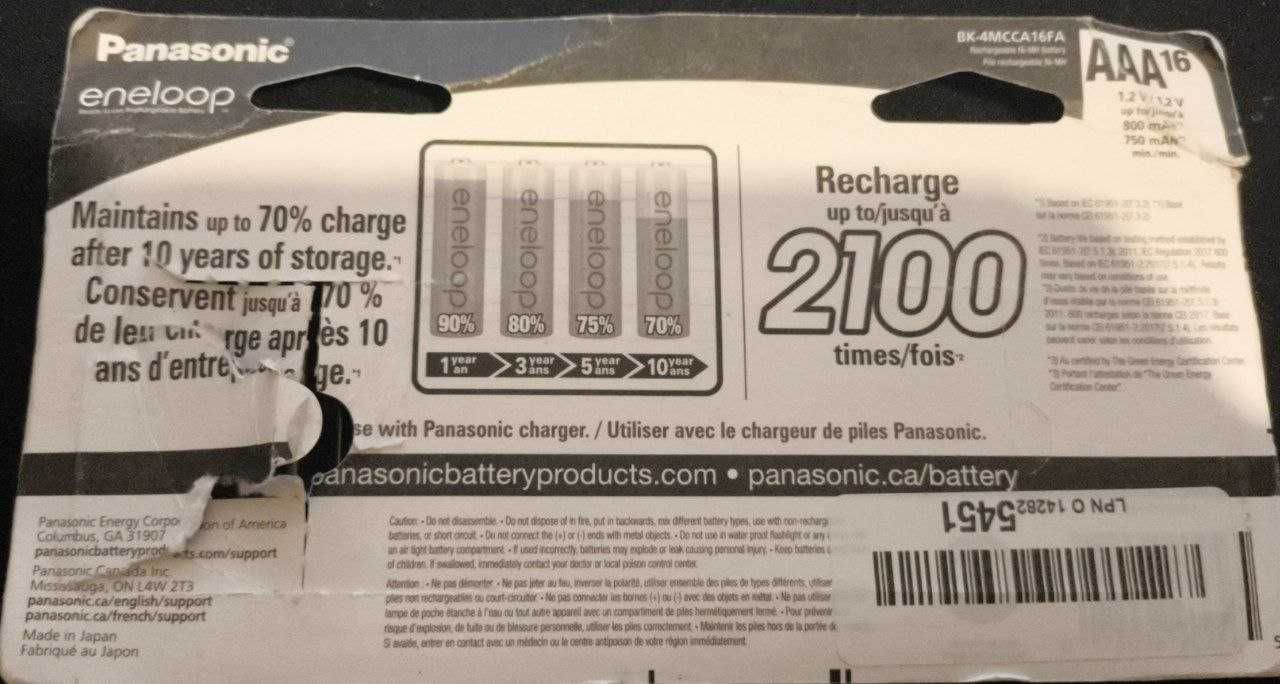 Аккумулятор Батарея PANASONIC Eneloop 1.2V 750mAh AAA 8шт мизинчиковые