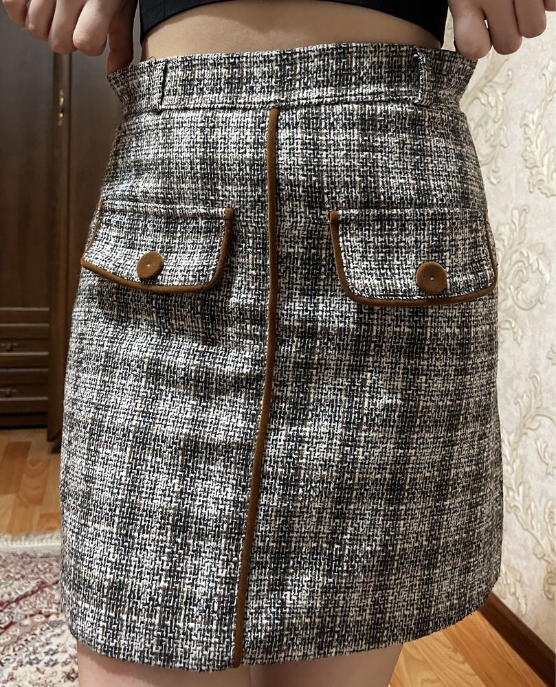 Юбка, серая, клетчатая
