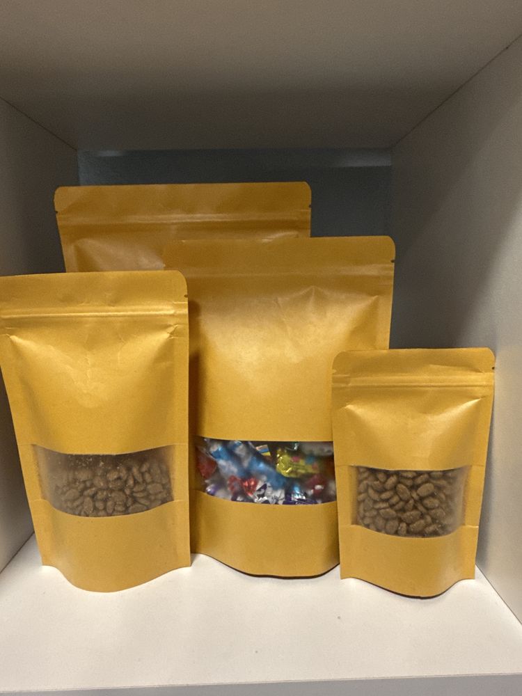 Пакеты крафт дой пак с зиплок с окном zip lock doypack для фасовки