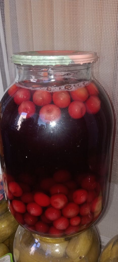 Компоты, варенья, соки, салаты, солёные огурцы, помидоры.