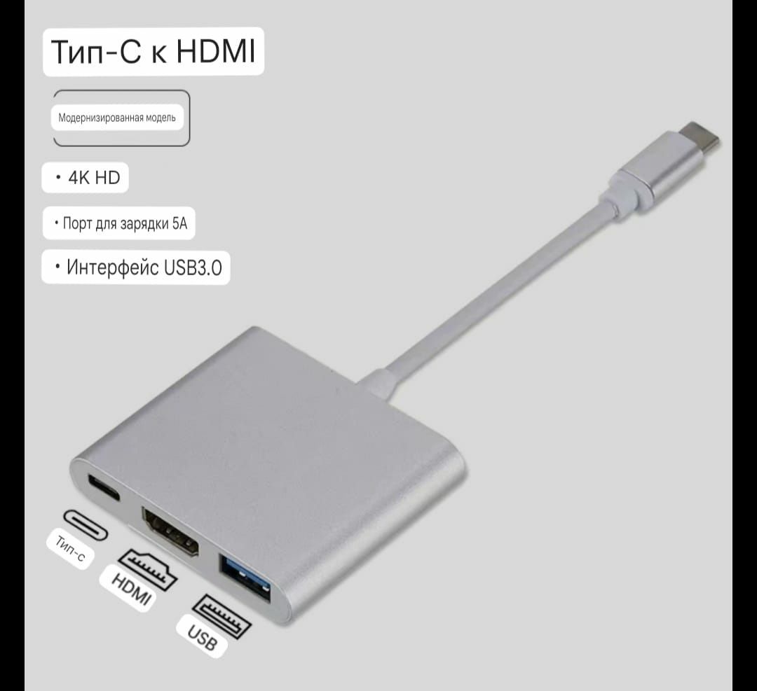 Переходник type-c HDMI USB картридер карта памяти