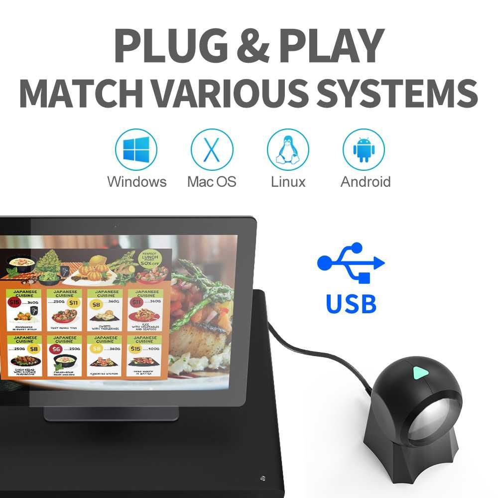 Сканер штрих-кода штрихкода 1D 2D USB настольный всенаправленный