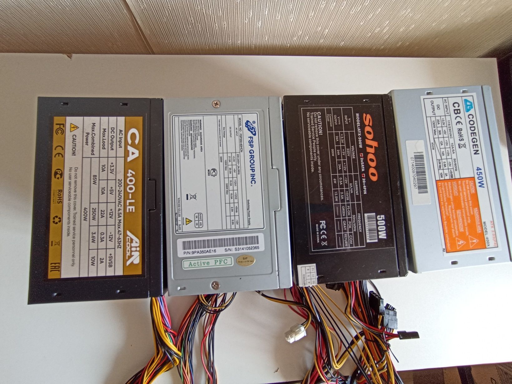 Блоки питания 350W / 400W / 450W / 500W, питание CPU 4+8 pin, GPU 6 pi