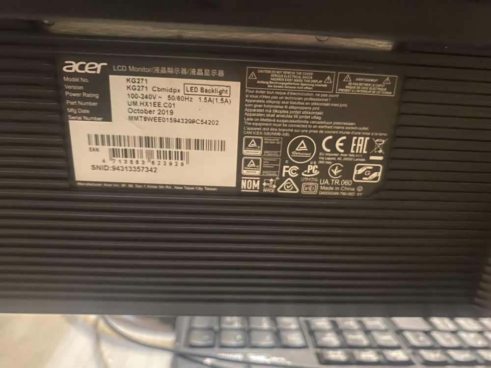 Продам монитор Acer, мышь Logitech G502Hero, Наушники Bloody и клаву.