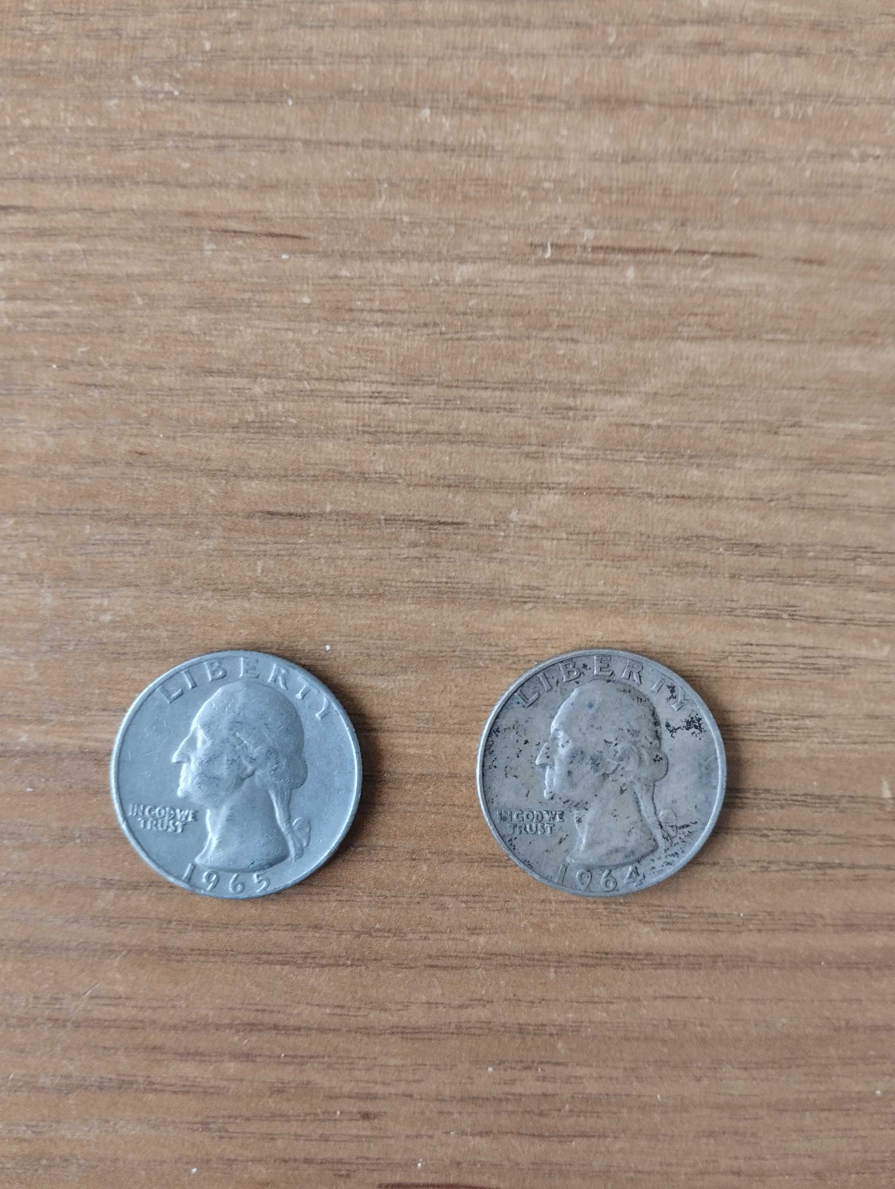 Продам 2 монеты Quarter dollar 1964 и 1965 гг. Liberty. United States