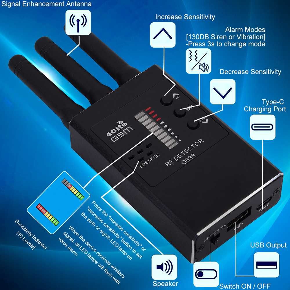 Портативный детектор скрытых устройств G638