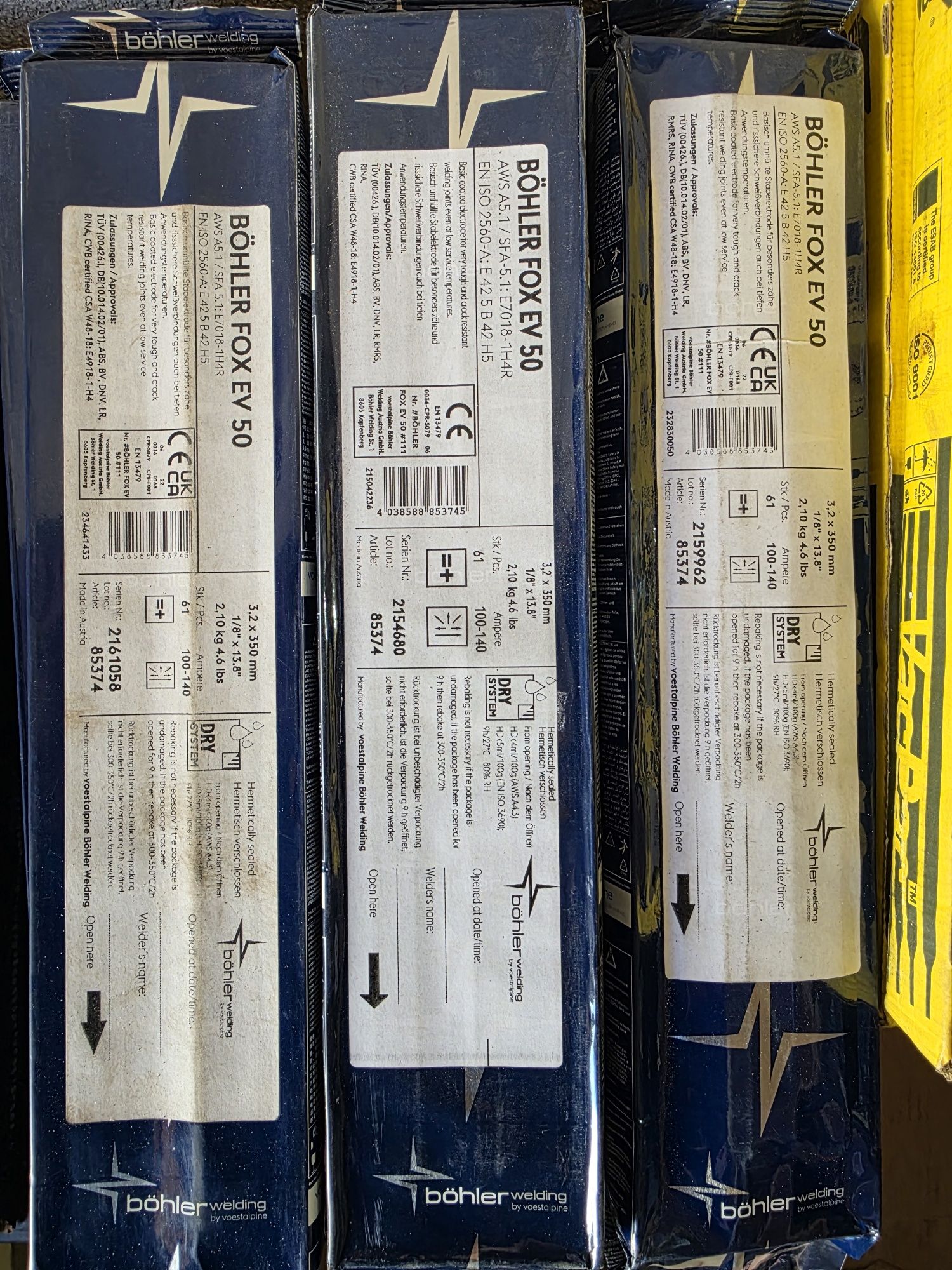 Продаются электроды Bohler fox ev 50 2,5/3,2/4,0mm