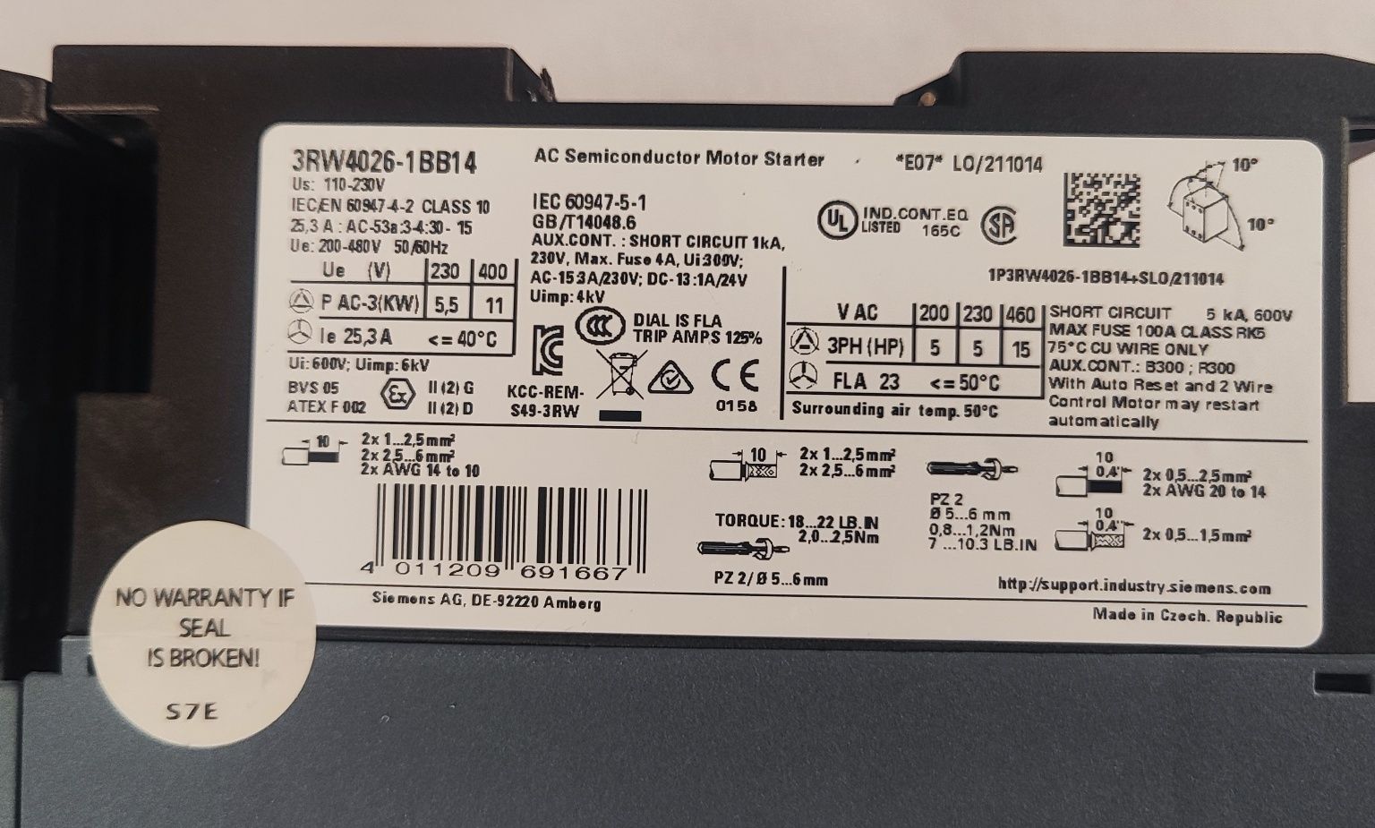 Устройство плавного пуска siemens sirius 3RW4026-1BB14