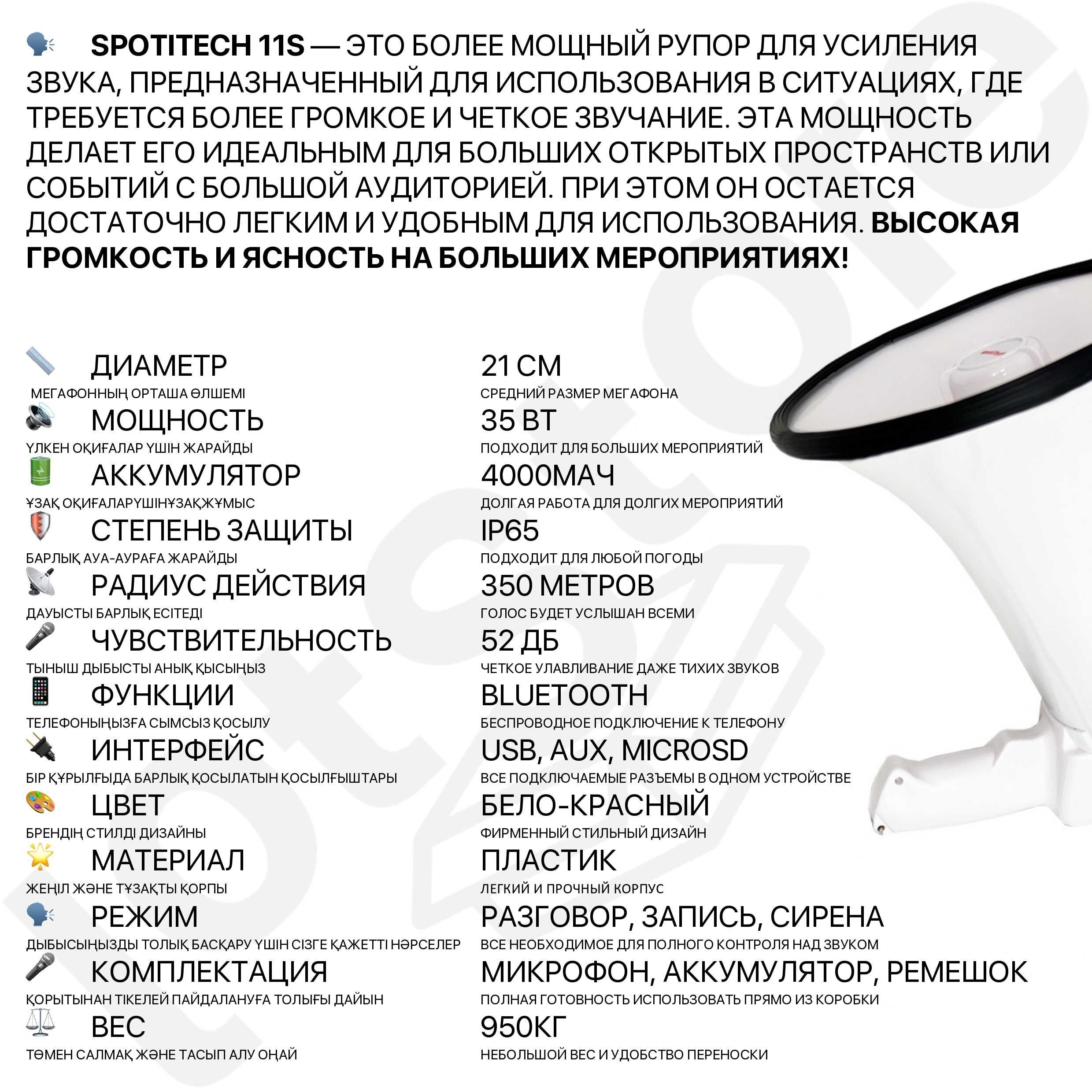 Рупор громкоговоритель мегафон для усиления голоса с диктофоном купить