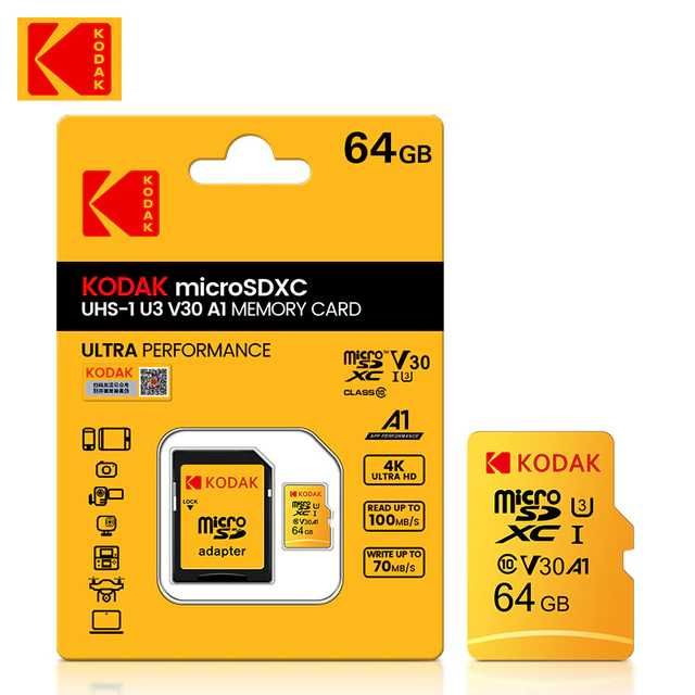 Карта памяти KODAK Micro SD, 32, 64 ГБ, TF-карта 4K, класс 10