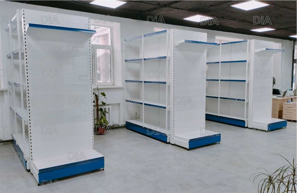 Стеллажи в магазин, металлические торговые полки aets