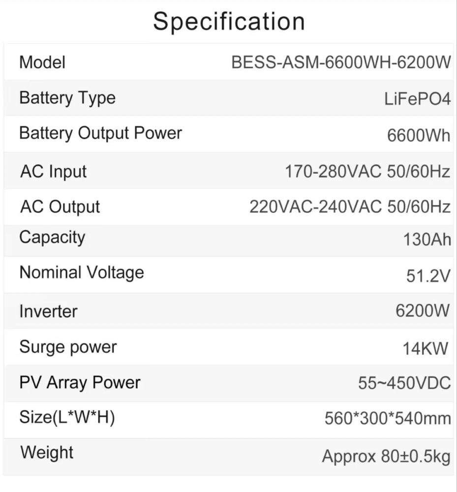 Портативная солнечная станция 6.6 kwh мощность 6.2kw