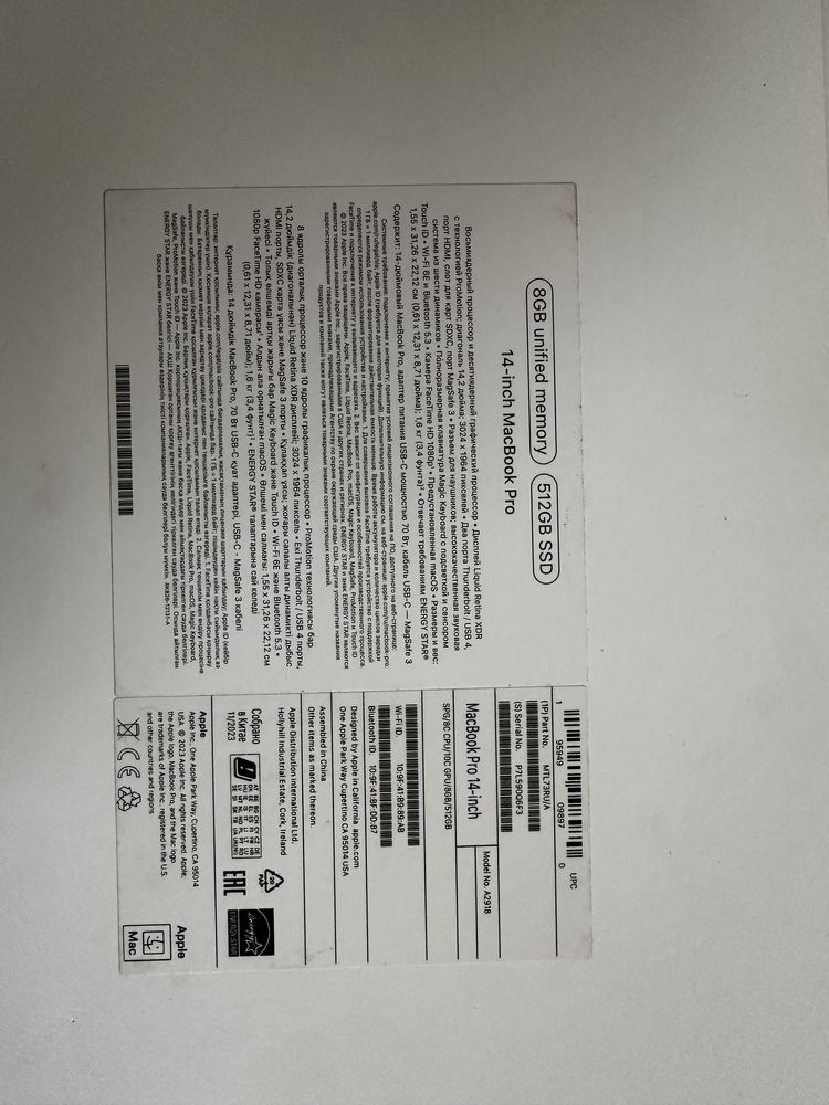 Macbook pro 14 M3, 2023, 512/8gb space gray