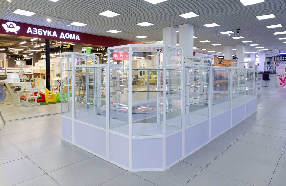 Прилавок витрина стеклянная из профиля, оборудование для магазина kavp