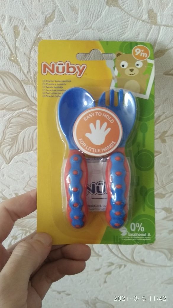 Набор ложка и вилка детские, ложечка для кормления Nuby