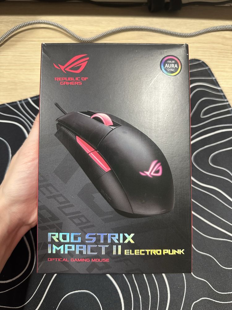 Мышь компьютерная игровая ASUS ROG Strix Impact II RGB Electro Punk