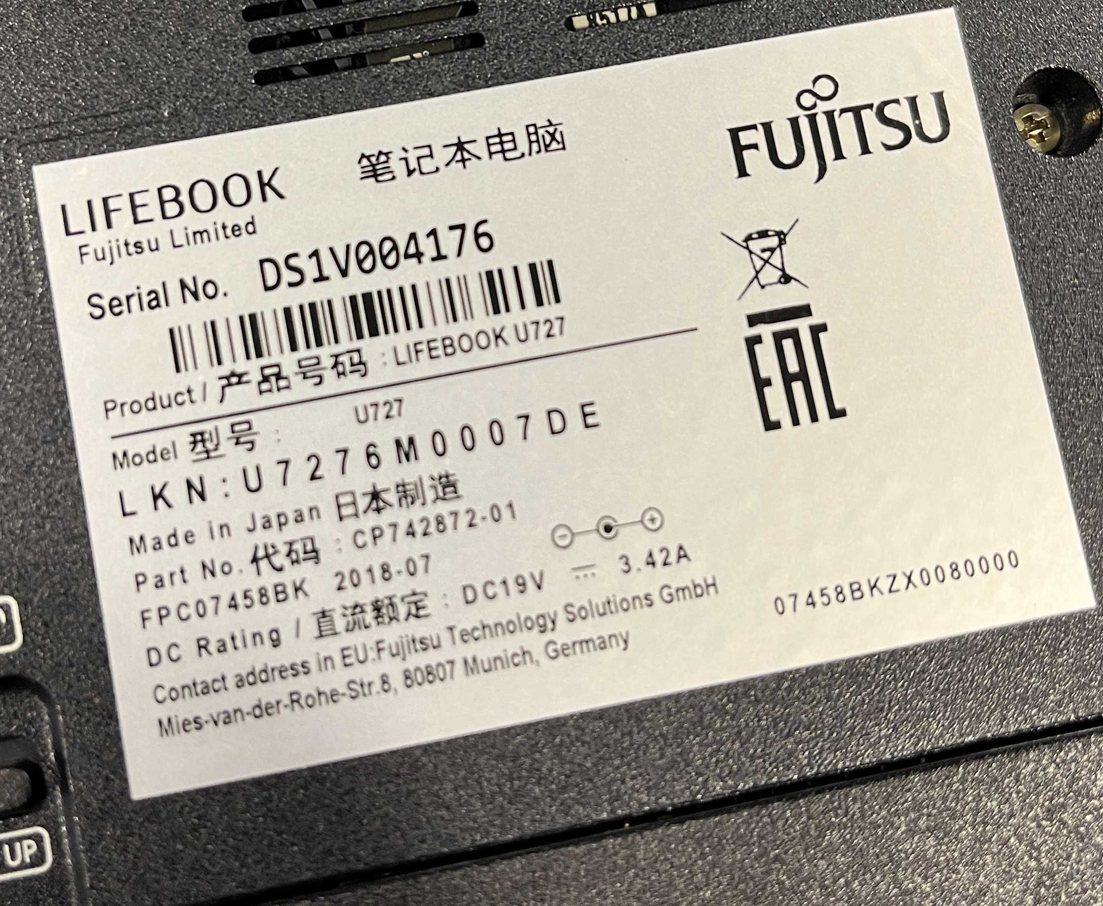 FUJITSU LIFEBOOK U748. Core i5-8250U 1.6/3.4 GHZ. 8/256 GB. 14" FHD