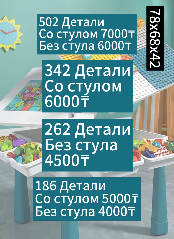 Детский развивающий конструктор, стол , стульчики