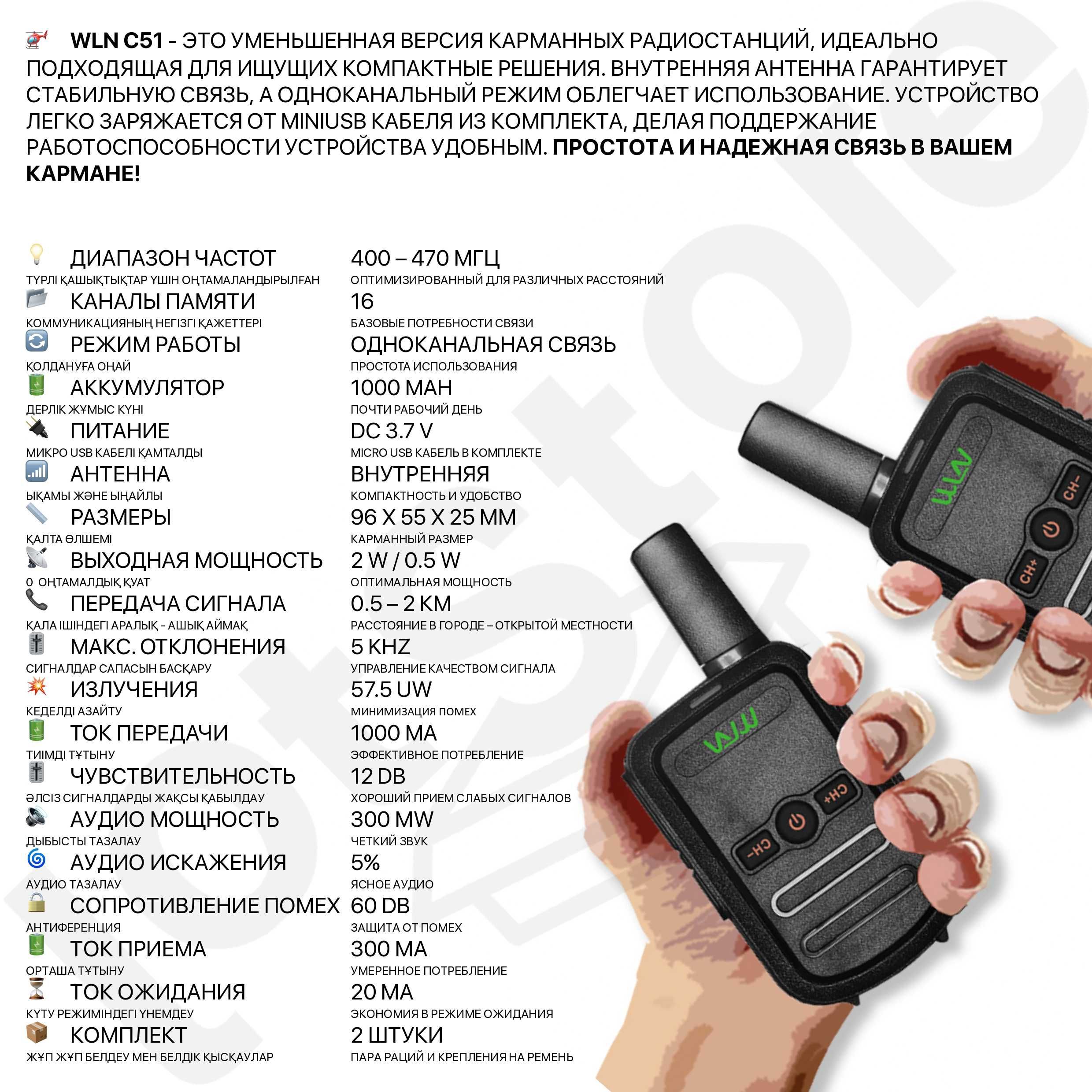 Рация для официантов ресторана пара WLN C1, 51, 23 с документами оптом